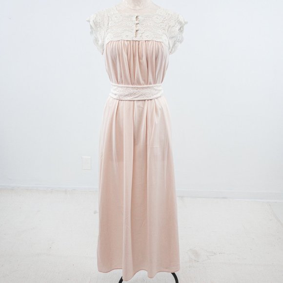 Vintage S Boho Lace Nightgown Maxi Dress Pink - Picture 3 of 12
